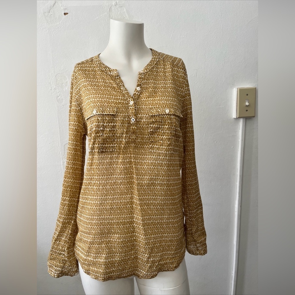 Anthropologie Holding Horses Mustard Yellow tulip Print Pullover Tunic blouse 2